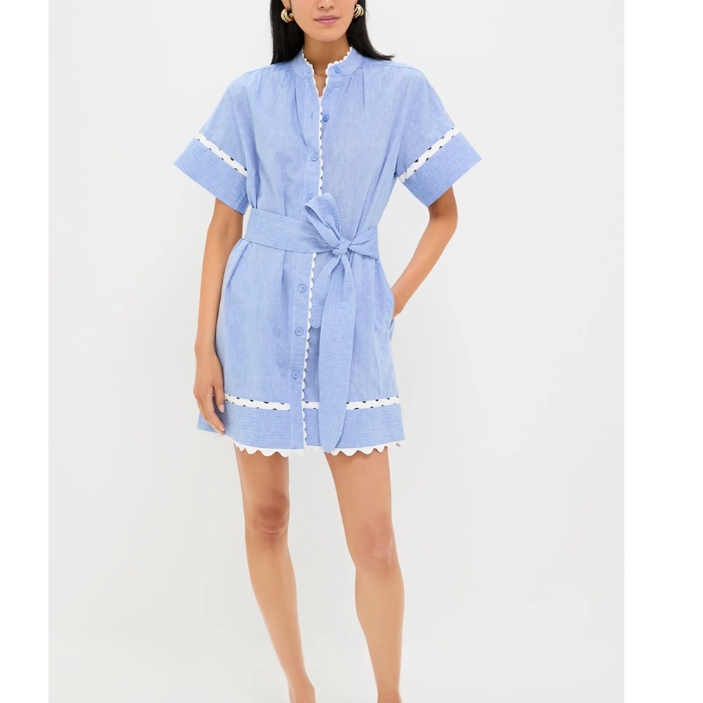 Tuckernuck Chambray Cornelia Dress Size XL Women Preppy Cotton Linen Pocket Belt